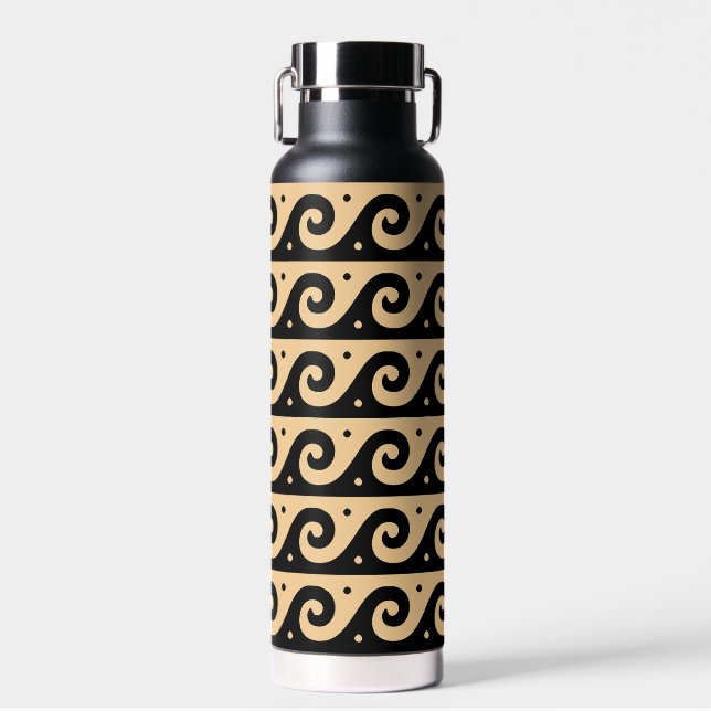 Greek Fret, Mediterranean Wave Pattern, Brown Water Bottle (Front)