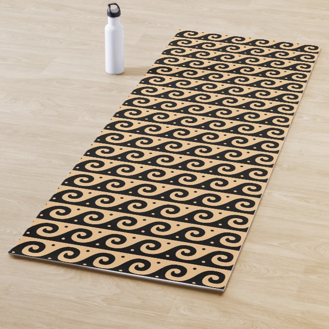 Greek Fret, Mediterranean Wave Pattern, Brown Yoga Mat (In Situ)