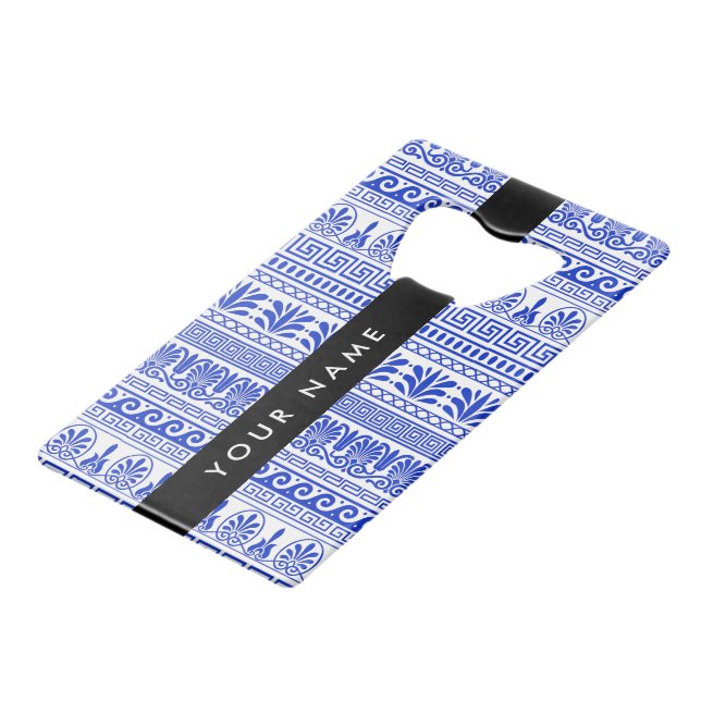 Greek Fret, Mixed Meander Key, Blue, Your Name (Front Angled)