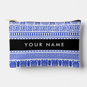 Greek Fret, Mixed Meander Key, Blue, Your Name Accessory Pouch