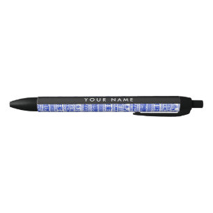 Greek Fret, Mixed Meander Key, Blue, Your Name Black Ink Pen