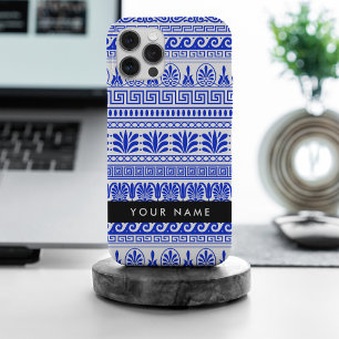 Greek Fret, Mixed Meander Key, Blue, Your Name iPhone 15 Pro Max Case