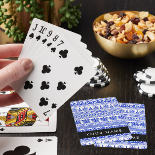 Greek Fret, Mixed Meander Key, Blue, Your Name Playing Cards