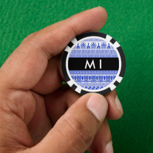 Greek Fret, Mixed Meander Key, Blue, Your Name Poker Chips