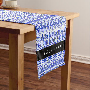 Greek Fret, Mixed Meander Key, Blue, Your Name Short Table Runner