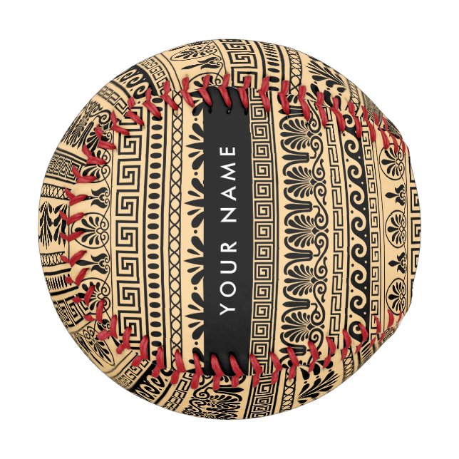 Greek Fret, Mixed Meander Key, Brown, Your Name Baseball (Front Left)