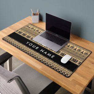 Greek Fret, Mixed Meander Key, Brown, Your Name Desk Mat