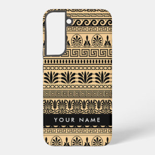 Greek Fret, Mixed Meander Key, Brown, Your Name Samsung Galaxy Case