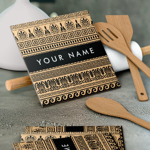 Greek Fret, Mixed Meander Key, Brown, Your Name Tile