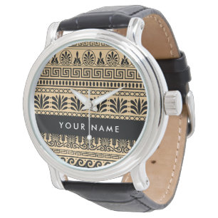 Greek Fret, Mixed Meander Key, Brown, Your Name Watch