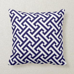 Greek Geometric Pattern Cobalt Blue and White Cushion