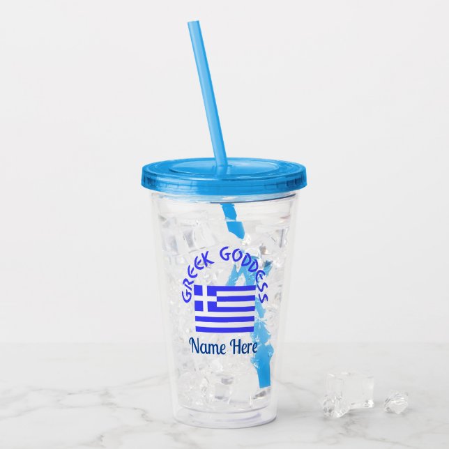Greek Goddess and Flag of Greece Personalized  Acrylic Tumbler (Front Ice)