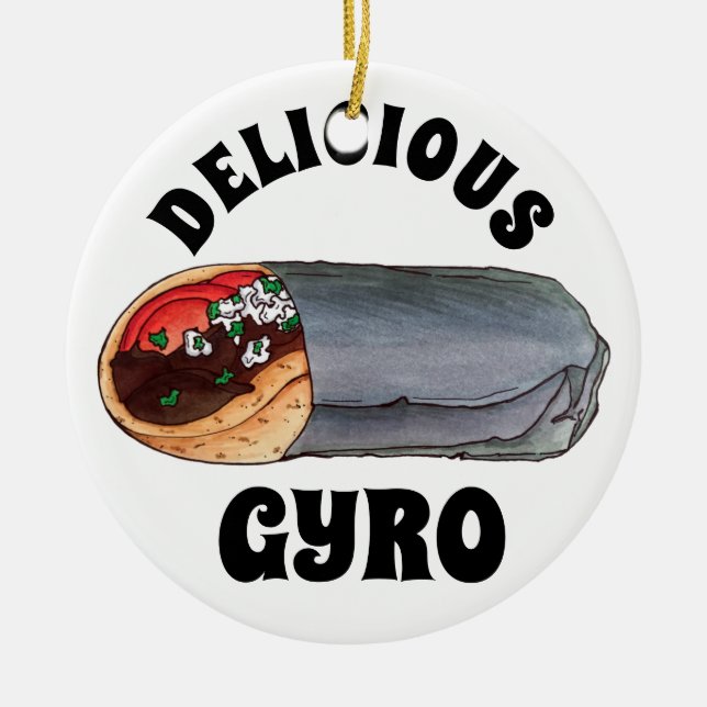 Greek Gyro Pita Meat Sandwich Mediterranean Food Ceramic Tree Decoration (Front)