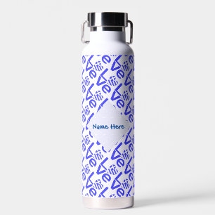 Greek Heart Flag Blue Love Tiled Blue Personalised Water Bottle