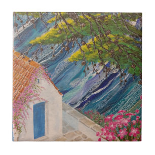 Greek Holidays Blue and Pink Tile