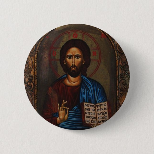 Greek ICON CHRIST 6 Cm Round Badge (Front)