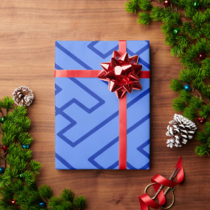 Greek Inspiration Geometric Lines Blue Pattern Wrapping Paper