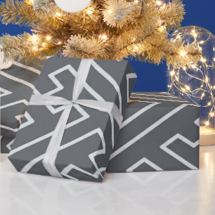 Greek Inspiration Geometric Lines Silver Grey Wrapping Paper