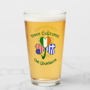 Greek Irish American Flags Shamrock Personalised Glass
