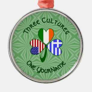 Greek Irish American Flags Shamrock Your Name Metal Tree Decoration