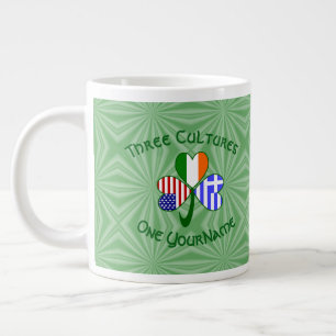 Greek Irish USA Flags Shamrock Personalised Large Coffee Mug