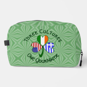 Greek Irish USA Shamrock Flags Personalise Text Dopp Kit