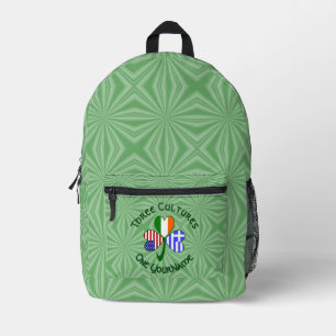 Greek Irish USA Shamrock Flags Personalise Text Printed Backpack
