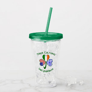 Greek Irish USA Shamrock Flags Personalised Text  Acrylic Tumbler