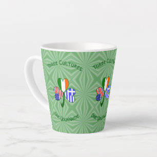 Greek Irish USA Shamrock Flags Personalised Text  Latte Mug