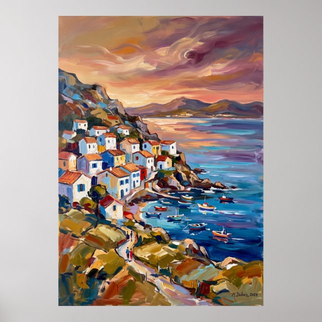 Greek Island Coastal Village Poster (Front)