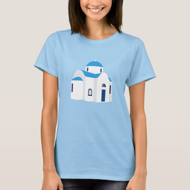 Greek Island Greece Blue Dome Church  T-Shirt (Front)