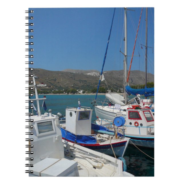 Greek Island Harbor Spiral Notebook (Front)