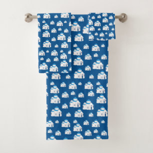 Greek Island Santorini Blue Dome Church  Bath Towel Set