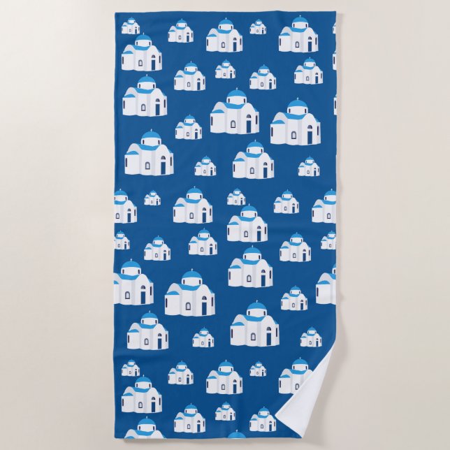 Greek Island Santorini Blue Dome Church  Beach Towel (Front)