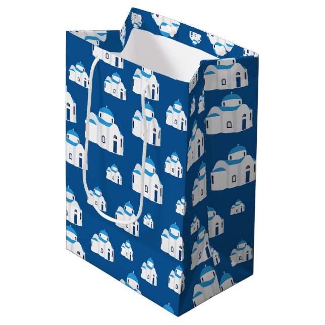 Greek Island Santorini Blue Dome Church  Medium Gift Bag (Front Angled)