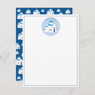 Greek Island Santorini Blue Dome Church Monogram Card