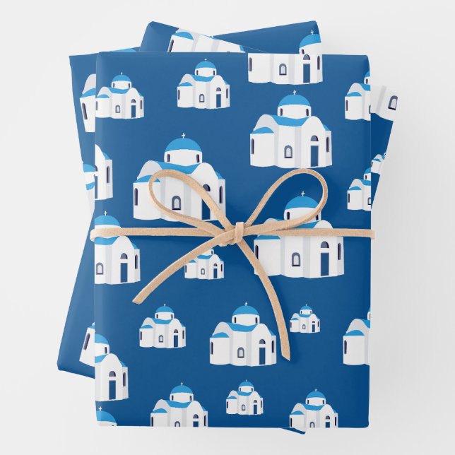 Greek Island Santorini Blue Dome Church  Wrapping Paper Sheet (In situ)