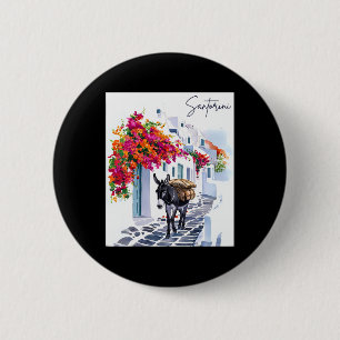 Greek Island Santorini Donkey In Traditional Greek 6 Cm Round Badge