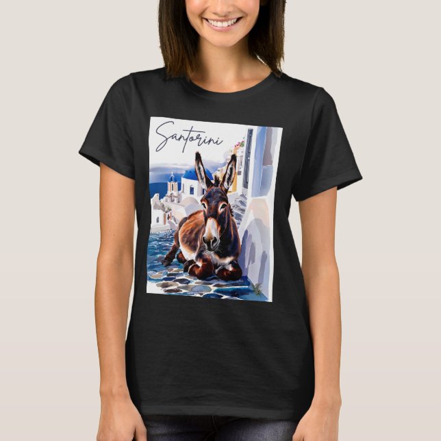 Greek Island Santorini Greece Donkey in Greek Vill T-Shirt (Front)