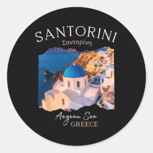 Greek Island Santorini Greece Oia Village Blue Chu Classic Round Sticker