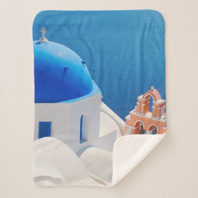 Greek Island Santorini Sherpa Blanket (Front)
