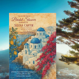 Greek Island Vintage Watercolor Bridal Shower Invitation