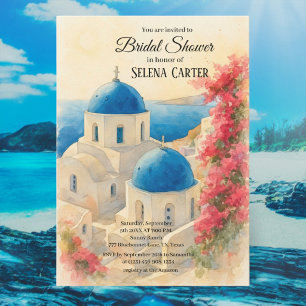 Greek Island Vintage Watercolor Bridal Shower Invitation