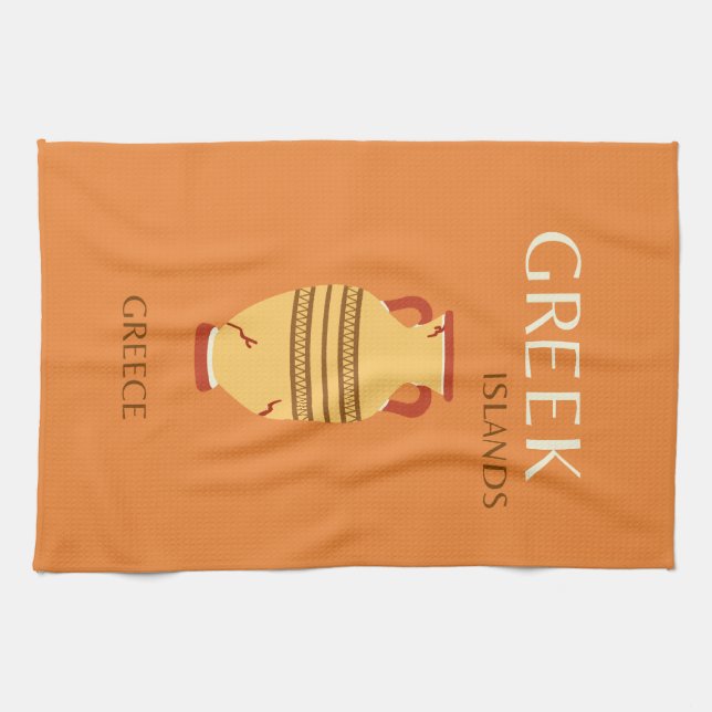 Greek Islands, Greece, Travel, Preppy, Orange Tea Towel (Horizontal)