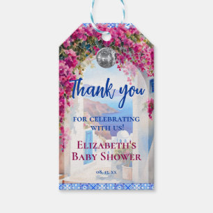 Greek Italian Blue Tiles Pink Flowers Disco Ball Gift Tags