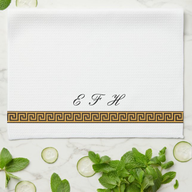 Greek Key and Monogram Tea Towel (Folded)