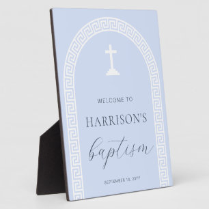 Greek Key Arch Blue Baptism Welcome Sign Plaque