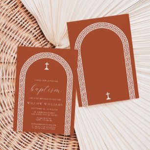 Greek Key Arch Terracotta Baptism Invitation