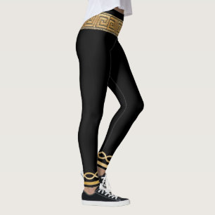 Greek Key Basic Gold on Black Athletic Leggings