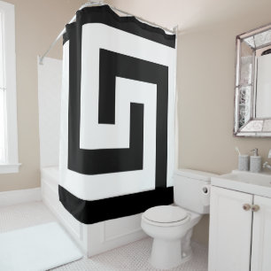 Greek Key Bathroom Shower Curtain in Black White